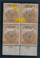 Kolozsvár 1919 Arató 2f ívszéli 4-es tömb lemezhibákkal, Bodor vizsgálójellel