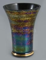 Német szivárványos mázazású üvegváza, címkével jelzett, m: 11 cm