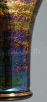 Német szivárványos mázazású üvegváza, címkével jelzett, m: 11 cm