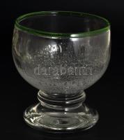 Iparművész anyagában buborékos hutaüveg talpas kínáló, hibátlan, 14x15 cm