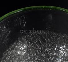 Iparművész anyagában buborékos hutaüveg talpas kínáló, hibátlan, 14x15 cm