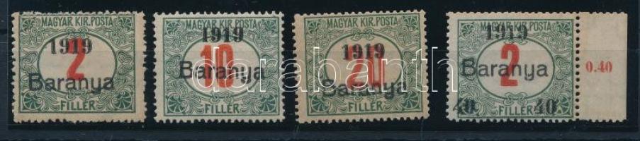 Baranya 1919 Pirosszámú portó 2 db 2f, 10f, 20f, Bodor vizsgálójellel