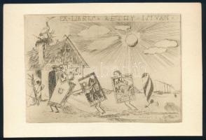 Vadász Endre (1901-1944): Ex libris Réthy István. Rézkarc, papír, jelzett a karcon, 8,5×12 cm