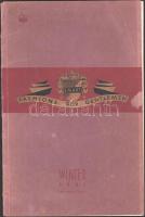 1951 Fashions for Gentlemen. No. 91. Winter 1951. Férfi divatkatalógus (tél), fekete-fehér és színes illusztrációkkal, angol nyelven. Kiadói papírkötés, kissé viseltes borítóval, helyenként kissé foltos lapokkal, az első lap sérült.