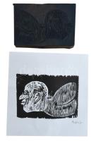 Perei Zoltán (1913-1992): Férfi fej fa nyomódúc. A tételhez tartozik a fametszet, papír. Jelzett. Borítékra ragasztva. 5,5x8x2 cm.