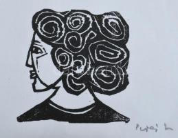 Perei Zoltán (1913-1992): Női fej fa nyomódúc. A tételhez tartozik a fametszet, papír. Jelzett. Borí...