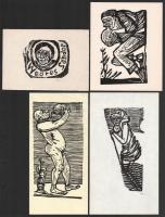 Perei Zoltán (1913-1992) : 8 db ex libris és kisgrafika (közte Weöres Sándor). Fametszet, papír, egy...