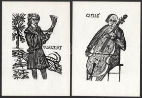 Perei Zoltán (1913-1992) : 6db zenei és hangszer témájú kisgrafika. Fametszet, papír, jelzés nélkül....