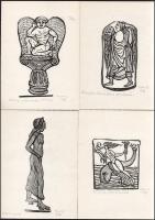 Perei Zoltán (1913-1992) : 10 db etruszk kisgrafika. Fametszet, papír, mindegyik jelzett. Lapméret: 21x15 cm.