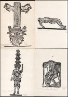 Perei Zoltán (1913-1992) : 10 db etruszk kisgrafika. Fametszet, papír, mindegyik jelzett. Lapméret: ...