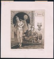 Vén Zoltán (1941- ): Ali baba illusztráció (erotikus grafika). Rézkarc, papír, jelzett, művészpéldány EA jelzéssel, hátoldalán paszpartuzás nyomaival, 12×11 cm