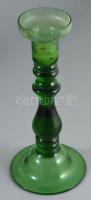 Anyagában színezett zöld üveg gyertyatartó, hibátlan, m: 26 cm