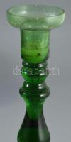 Anyagában színezett zöld üveg gyertyatartó, hibátlan, m: 26 cm