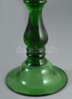 Anyagában színezett zöld üveg gyertyatartó, hibátlan, m: 26 cm