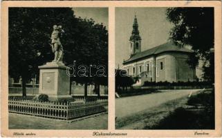 1950 Kiskundorozsma (Szeged), Hősök szobra, emlékmű, templom. Farkas István kiadása (EB)