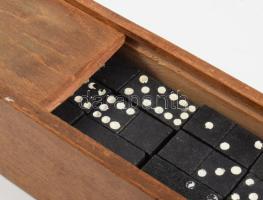 Antik domino szett fa dobozban, h: 30 cm