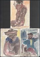 Perei Zoltán (1913-1992): 3 db akvarell, papír. Jelzés nélkül. Egyiken Perei Zoltán autográf feliratával. 21x15 cm.