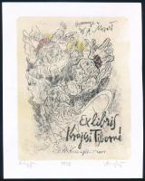 König (Kőnig) Róbert (1951-2014): Ex libris Krajcsi Tiborné. Litográfia, papír, jelzett, számozott (39/58), 15x12 cm