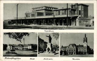 1943 Kiskunfélegyháza, vasútállomás, fürdő, Petőfi szobor, városháza (fa)