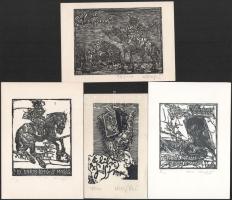 König (Kőnig) Róbert (1951-2014): 4 db ex libris. Linómetszet, papír, mindegyik jelzett és számozott, klf. méretekben.