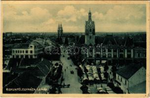 1936 Kiskunfélegyháza, látkép, üzletek, piac. Vesszősi kiadása (fl)