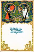 1928 Boldog húsvéti ünnepeket! Magyar művészlap / Hungarian Easter greeting art postcard s: K. M. (á...