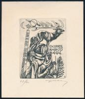 Kazinczy Gábor (1942-): Ex libris Arató Antal. Rézkarc, papír. Jelzett. Számozott (42/60). 8x6 cm