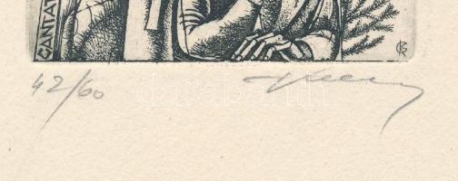 Kazinczy Gábor (1942-): Ex libris Arató Antal. Rézkarc, papír. Jelzett. Számozott (42/60). 8x6 cm