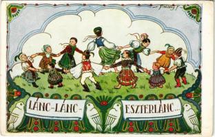 Lánc-lánc-eszterlánc. Magyar folklór művészlap. Rigler József Ede R.J.E. / Hungarian folklore art po...