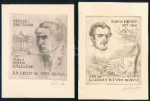 László Anna (1946-2019): 2 db kisgrafika és ex libris. Rézkarc, papír, jelzett, klf. méretekben.