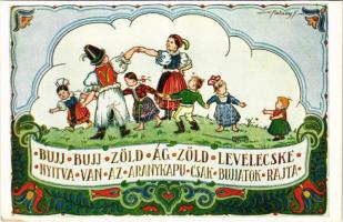 Bújj-bújj-zöld-ág. Magyar folklór művészlap. Rigler József Ede R.J.E. / Hungarian folklore art postc...