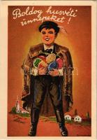 Boldog húsvéti ünnepeket! Magyar művészlap / Hungarian Easter greeting art postcard s: Pammer (EK)