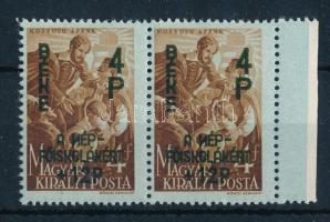 1945 Béke (I.) 4P/4f ívszéli pár, mindkét bélyeg az "N" betű tükörnyomatával (12.000)