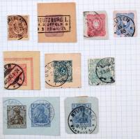 360 db régi, főleg külföldi díjjegyes kivágás házi készítésű füzetben