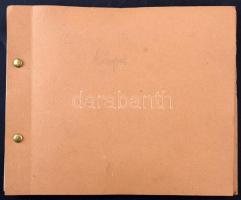 360 db régi, főleg külföldi díjjegyes kivágás házi készítésű füzetben