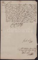 1796 Pálffy Károly József Jeromos (1735-1816) magyar és erdélyi udvari kancellár, Lányi József kancelláriai tanácsos autográf aláírásával ellátott kamarai okirat Elisabeth Bechter és Johannes Sailer közötti ügyben papírfelzetes viaszpecséttel   1796 Chamber document with autograph signature of József Jeromos Pálffy Károly (1735-1816), Hungarian and Transylvanian court chancellor, József Lányi chancellor, in the case between Elisabeth Bechter and Johannes Sailer, with paper-based wax seal