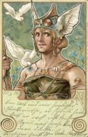 Art-Nouveau angel-warrior Litho (EK)