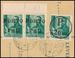 Abony 1945 Portós ajánlott helyi levelezőlap 20f/12f, 40f/12f, 2 x 1,40P/12f portó bélyegekkel, az a...
