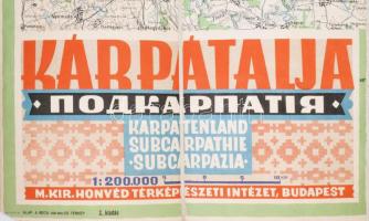 1940 Kárpátalja térképe, rajta a Magyarországhoz visszacsatolt területekkel, 1 : 200.000, Bp., M. Ki...