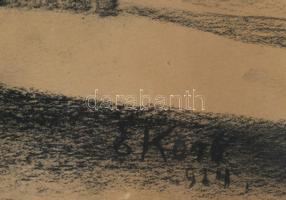 E Korb jelzéssel: Városrészlet. Kréta, papír. Üvegezett, sérült fakeretben. 30x43,5 cm