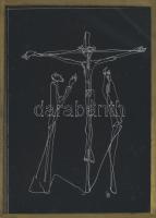 Szappanyos Béla (1930-1964): Krisztus a kereszten. Vegyes technika, karton. Jelzett. Üvegezett fakeretben. 18x11,5 cm
