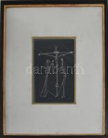 Szappanyos Béla (1930-1964): Krisztus a kereszten. Vegyes technika, karton. Jelzett. Üvegezett faker...