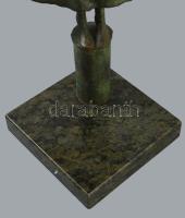 Ligeti Erika (1934-2004): Gyermekét óvó. Patinázott bronz szobor, márvány talapzaton, jelzett, m: 48...