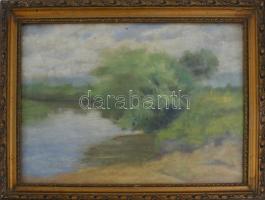 Agházy Gyula jelzéssel: Vízparti táj. Pasztell, papír. Üvegezett fakeretben. 24,5x32,5 cm