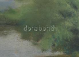 Agházy Gyula jelzéssel: Vízparti táj. Pasztell, papír. Üvegezett fakeretben. 24,5x32,5 cm