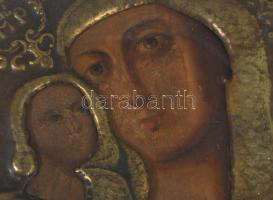 Ikon - Mária a kisdeddel. cca 20. sz. eleje, feltehetően görög, réz okláddal, nyitható üvegezett ker...