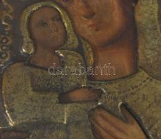 Ikon - Mária a kisdeddel. cca 20. sz. eleje, feltehetően görög, réz okláddal, nyitható üvegezett ker...