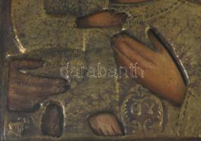 Ikon - Mária a kisdeddel. cca 20. sz. eleje, feltehetően görög, réz okláddal, nyitható üvegezett ker...