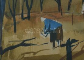 Szalóky Sándor (1921-1978): Kertben, 1967. Akvarell, papír, jelezve jobbra lent, 33,5×48 cm. Üvegeze...