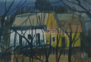 Szalóky Sándor (1921-1978): Kertben, 1967. Akvarell, papír, jelezve jobbra lent, 33,5×48 cm. Üvegeze...